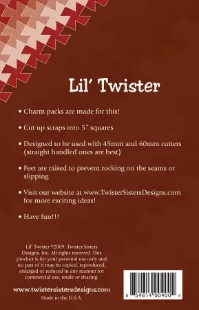 Lil' Twister pinwheel craft pack card with Twister Sisters branding and bullet instructions