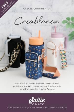 Casablanca sewing pattern packet featuring water bottle carriers and Sallie Tomato logo