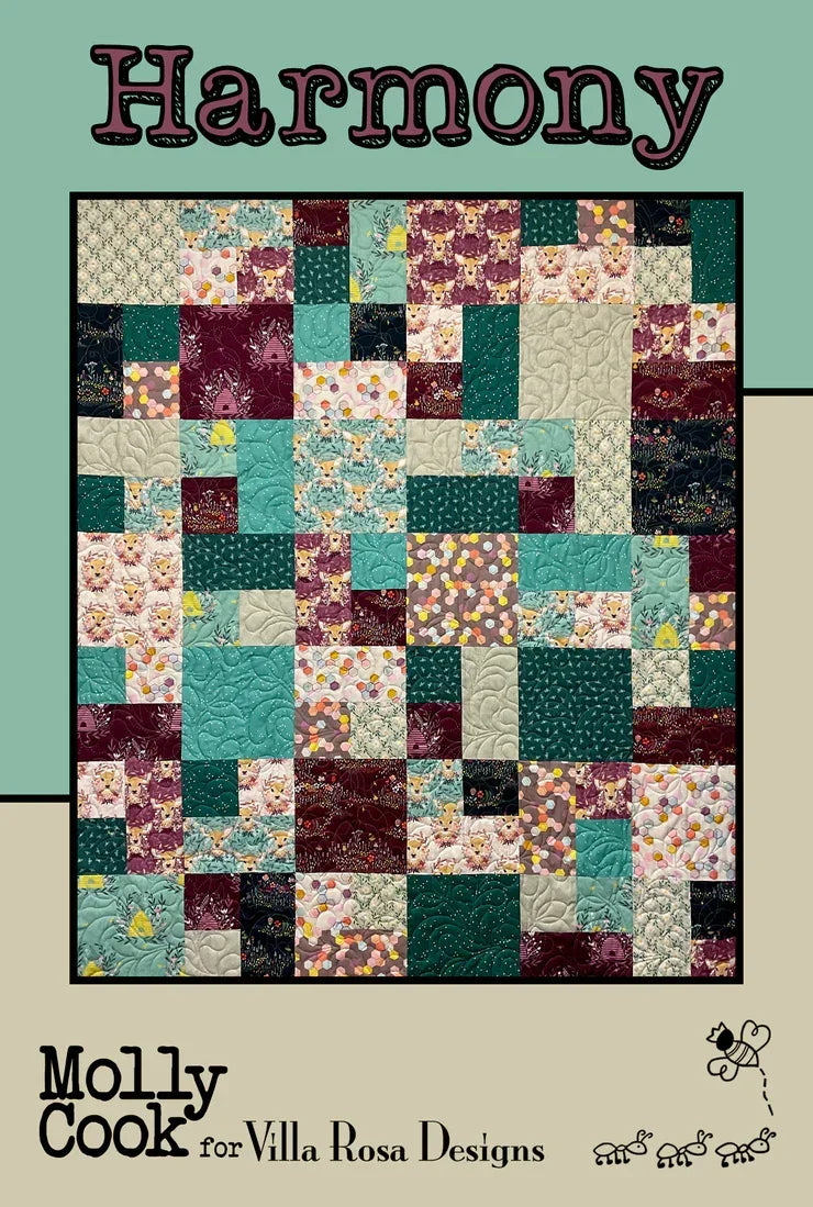 Harmony quilt pattern for Villa Rosa Designs with multicolor patchwork blocks