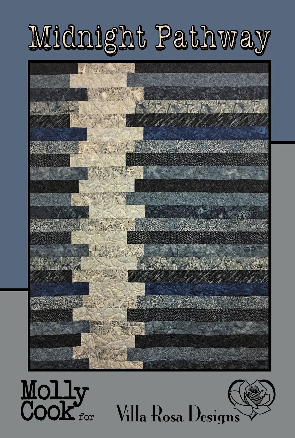 Midnight Pathway quilt pattern by Villa Rosa Designs, blue and dark strip patchwork