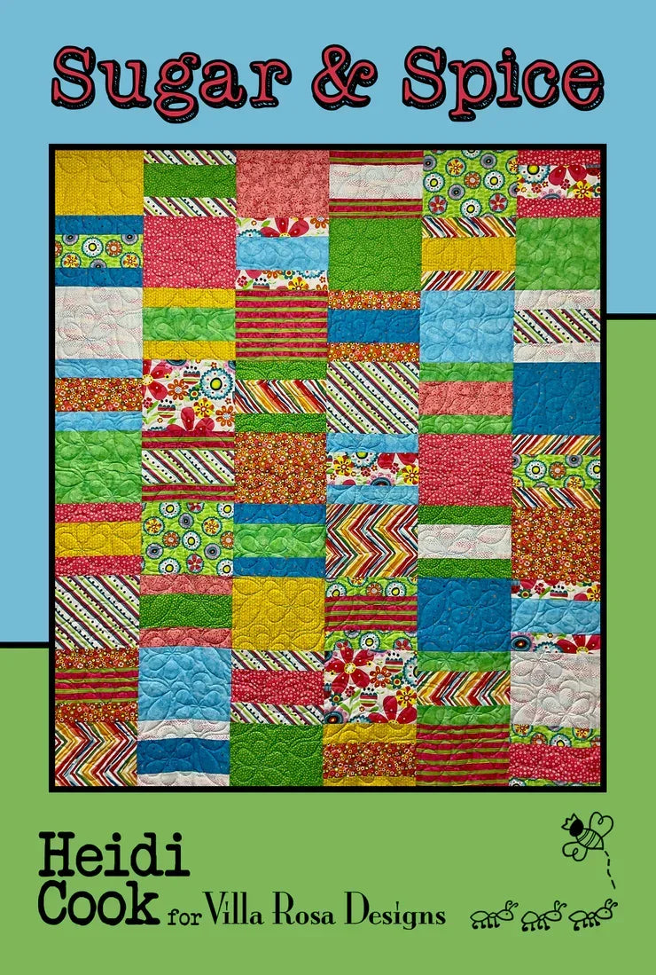 Colorful patchwork quilt pattern cover with multicolor fabric squares and borders