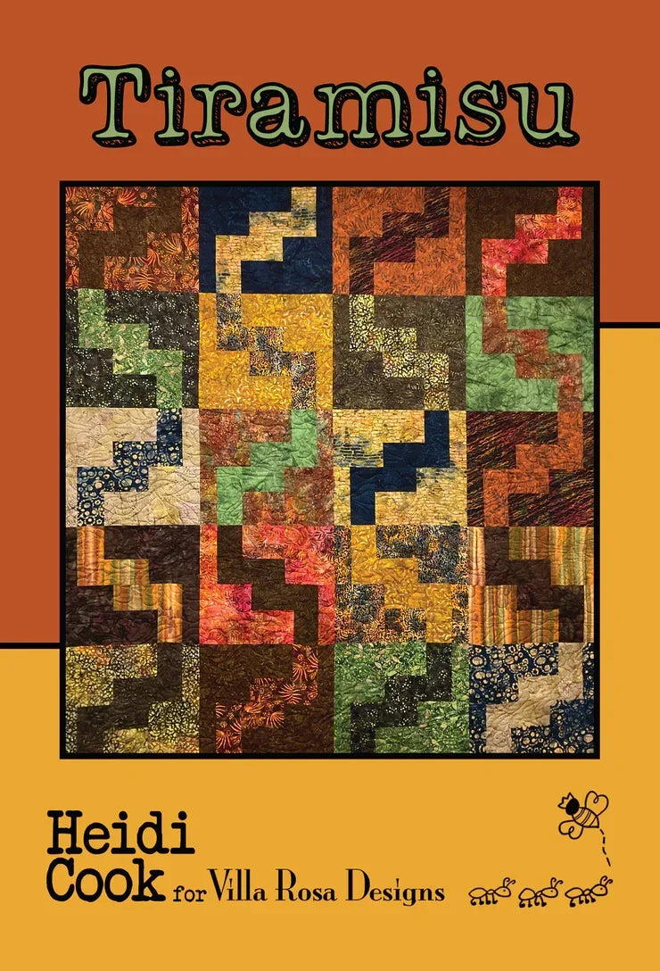 Tiramisu quilt pattern cover with colorful patchwork blocks and Heidi Cook text