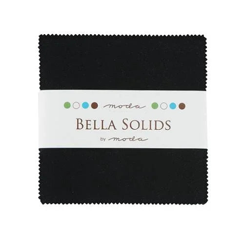 Black Bella Solids charm pack precut fabric bundle, Moda label