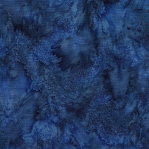 Marine blue batik fabric yardage with dark floral motifs