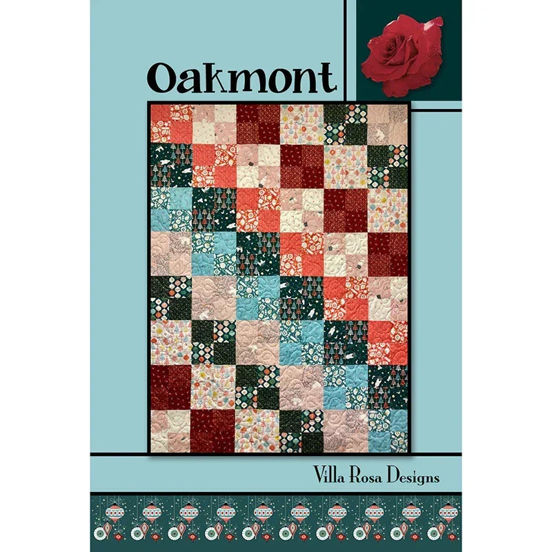 Quilt pattern cover with multicolor patchwork squares and flowers, Oakmont by Villa Rosa Designs