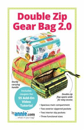 Double Zip Gear Bag 2.0, multicolor patterned fabric with two zip openings and interior pockets.