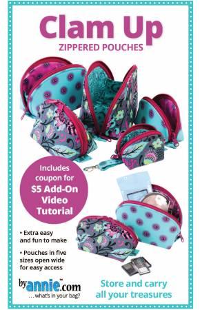 Patterned zippered pouches set with teal and pink polka-dot fabric
