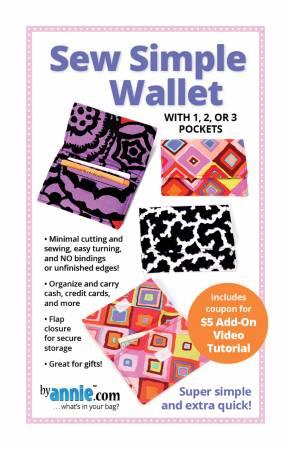Sew Simple wallet sewing pattern with 2, 1 or 3 pockets and illustrated fabric options