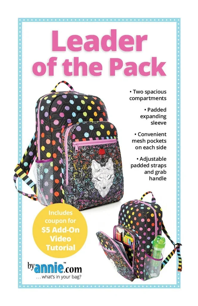 Printed fabric backpack with padded compartments, expanding sleeve, and grab handle