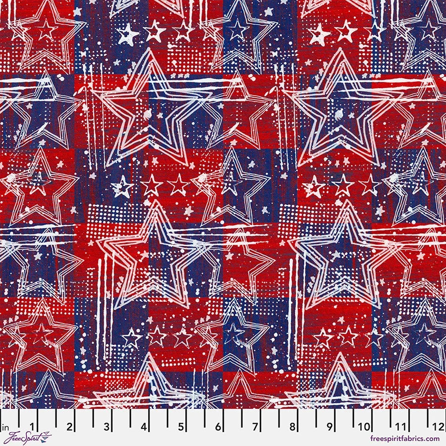 Patriotic Americana spangled stars fabric with red, white, and blue star pattern