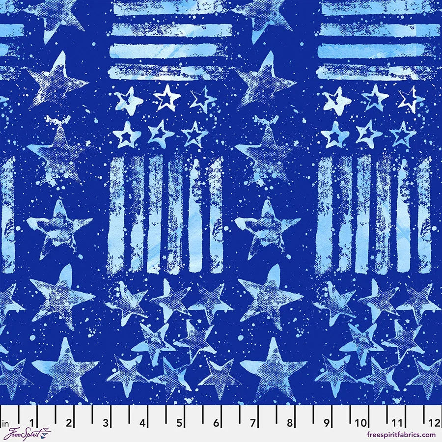 Blue stars and stripes fabric with white stars and vertical stripe columns