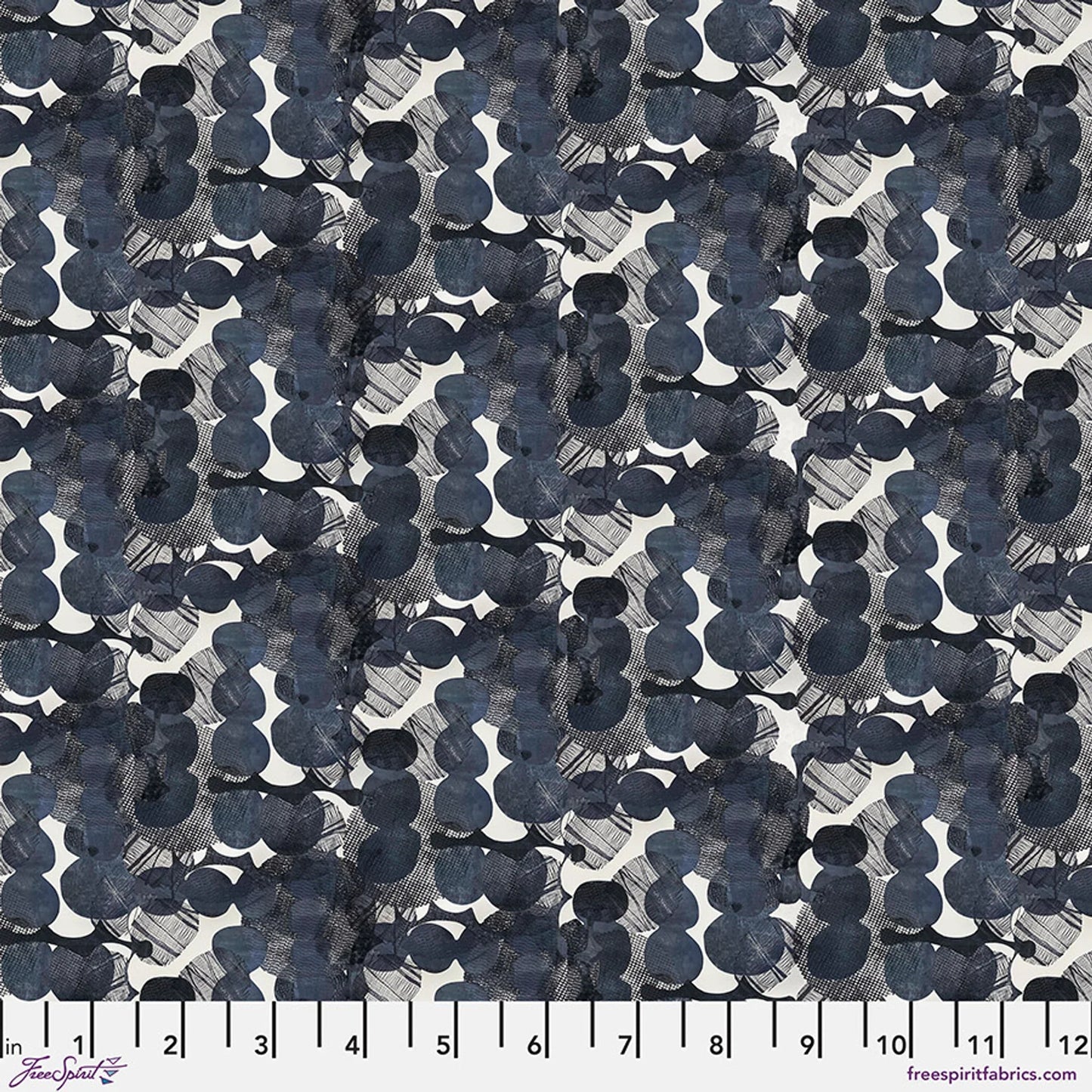 Abstract navy and charcoal fabric swatch with overlapping semicircle motifs