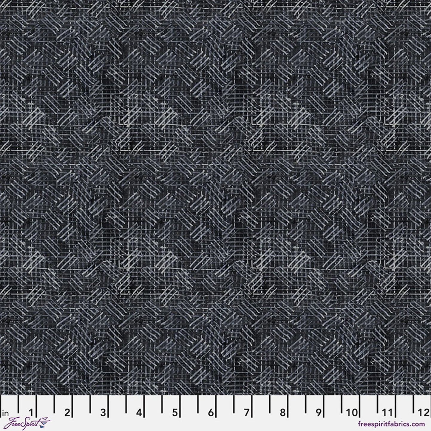 Dark woven fabric swatch with light geometric lattice pattern
