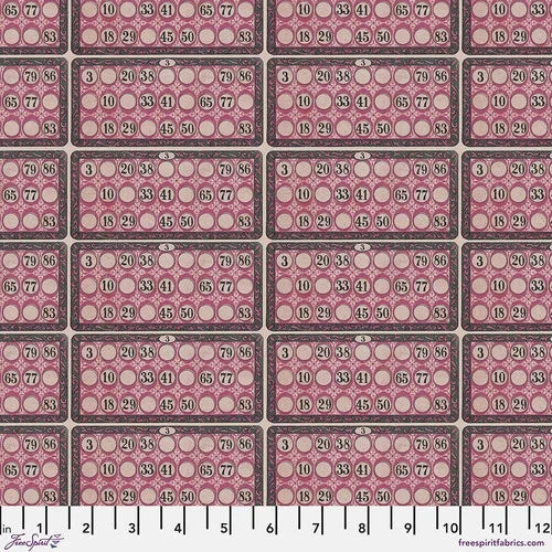 Pink number-themed fabric with circular icons and numerals, repeating pattern