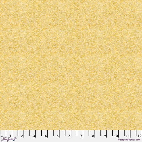 Yellow fabric with tiny allover print pattern, quilting cotton weight