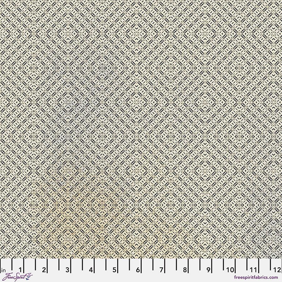 Neutral fabric swatch with tiny geometric diamond print in light and dark gray