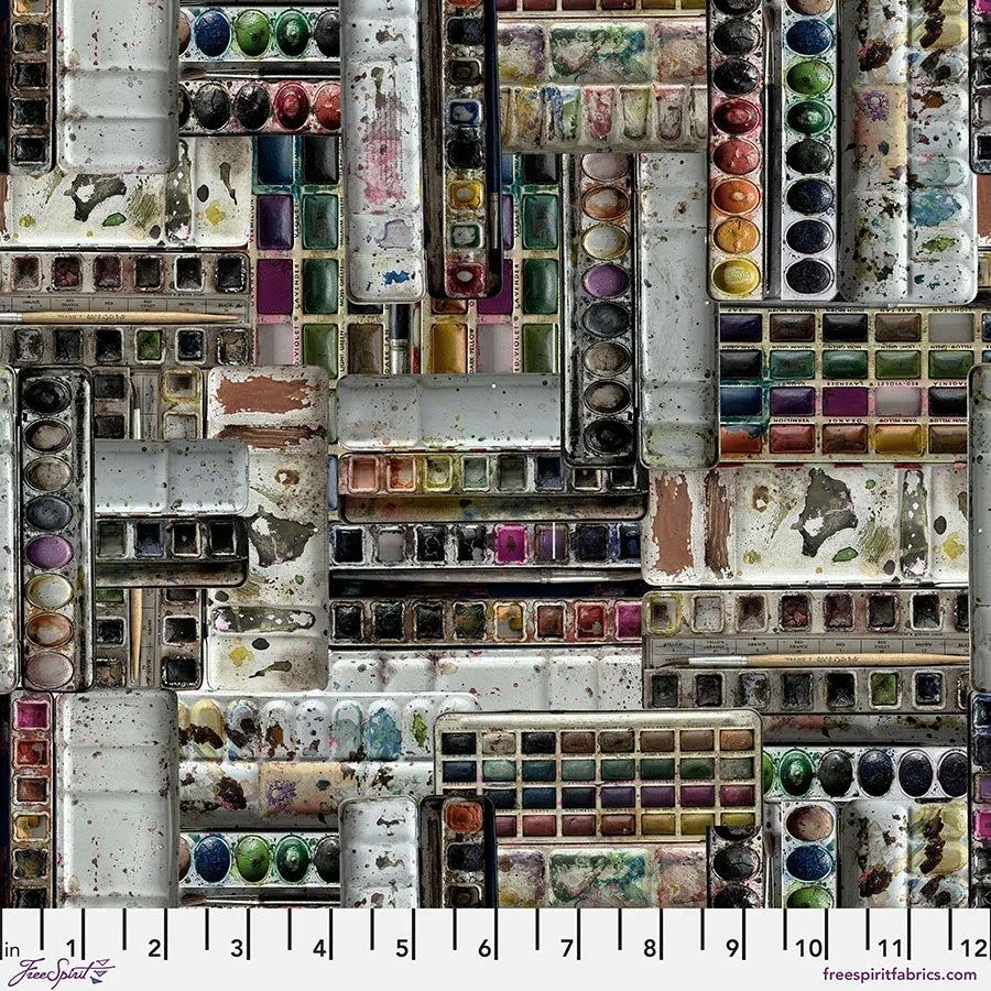 Tim Holtz multi watercolors palette with assorted color pans in metal tray