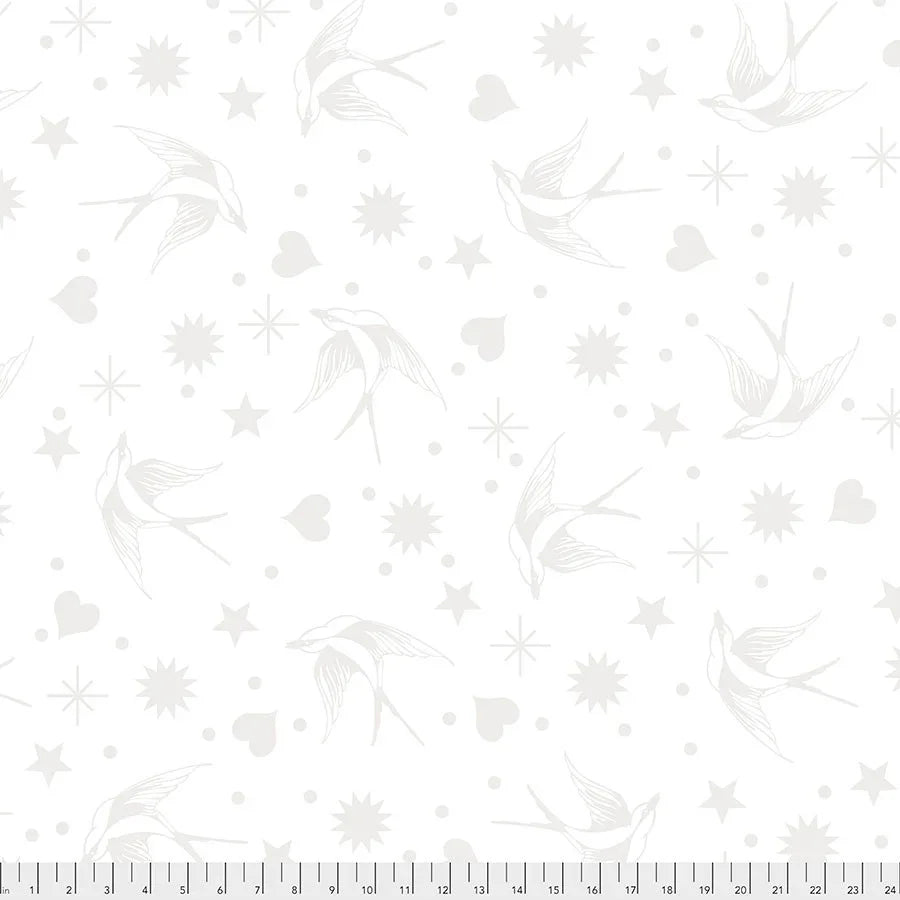 Decorative paper with light gray stars and snowflake motifs on white background