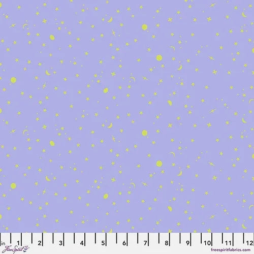 Light purple cotton fabric with scattered multicolor sprinkle motifs
