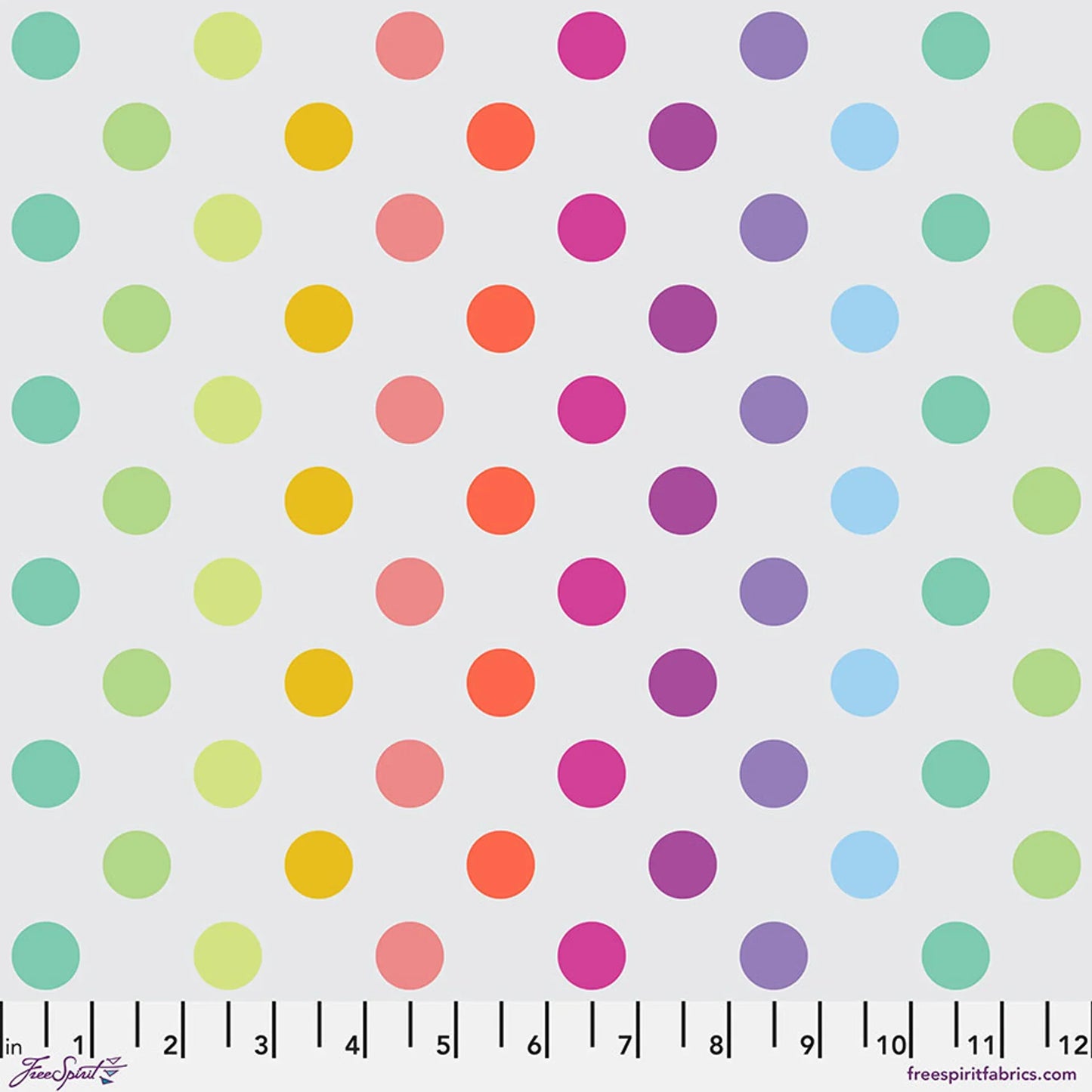 Graywork fabric with scattered multicolor pom-pom dot pattern