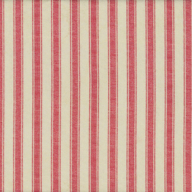 Linen stripe fabric with red vertical and cream thin stripes