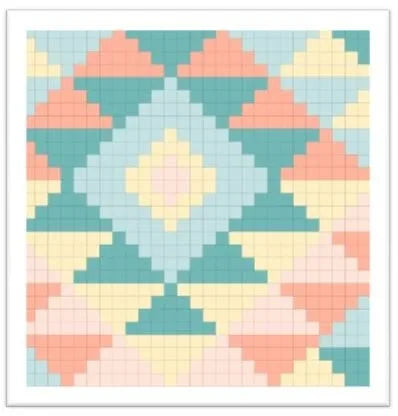 Pastel geometric grid pattern fabric with diamond and flower shapes