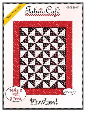 Pinwheel quilt pattern featuring red, white, and black pinwheel blocks