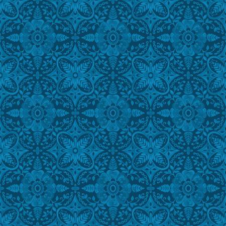 Poppies and Plumes Damask Navy C14292R-NAVY by Lila Tueller for Riley Blake Sold by the Half Yard