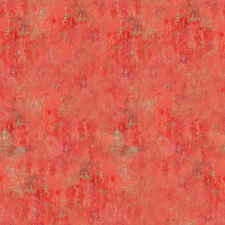 Tomato-red quilt fabric with light textured pattern and scattered star-like motifs
