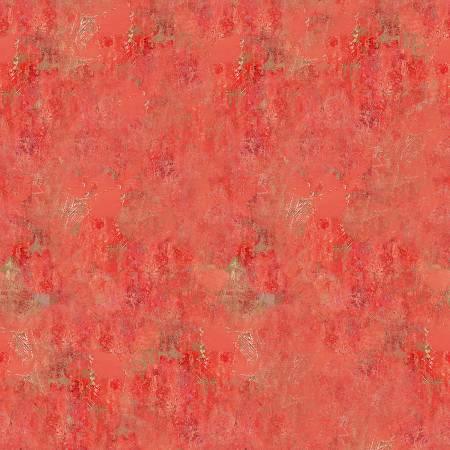 Tomato-red quilt fabric with light textured pattern and scattered star-like motifs