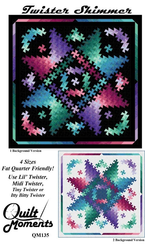 Quilt pattern card with colorful geometric square blocks, black border preview