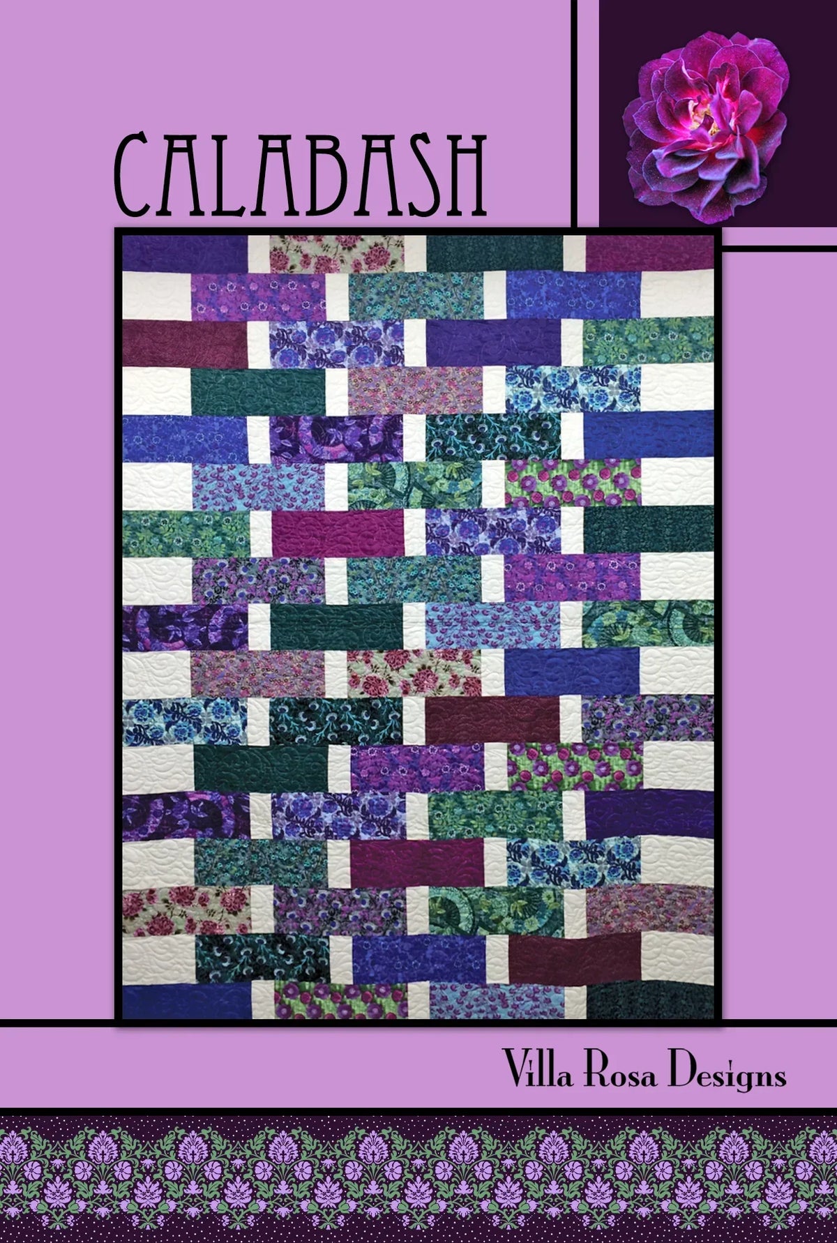 Calabash quilt pattern showing multicolor strip blocks arranged in rows