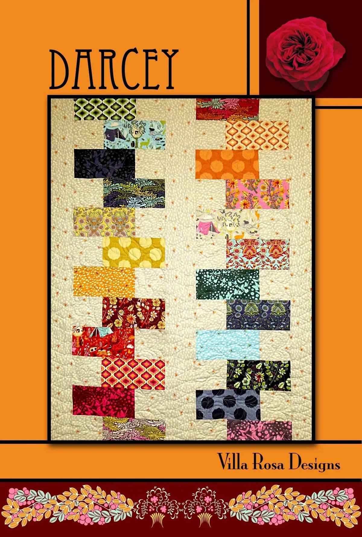 Quilt pattern page with multicolor patchwork blocks on cream background