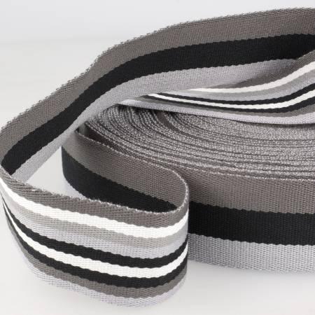 Double sided striped webbing tape, 40mm, gray and black striped woven ribbon