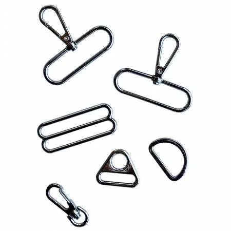 Sling hardware kit with metal clips and D-rings in dark finish