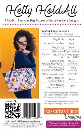 Hetty HoldAll sewing pattern sheet with bag measurements and fabric requirements