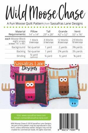 Moose quilt pattern cover with colorful moose blocks and Wild Moose Chase title