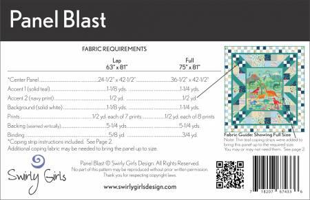 Quilt pattern packet with Panel Blast instructions, fabric requirements, and QR code