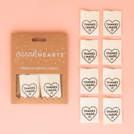 Heart-shaped organic cotton labels set, white tags with Thanks I Made It