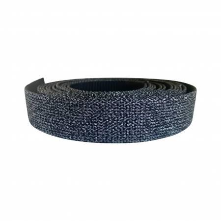 Glitter webbing trim roll, dark black woven ribbon with fine sparkle texture