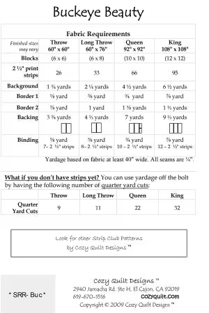 Buckeye Beauty Strip Club quilt pattern, additional view, SRRBUC from Cozy Quilt Designs