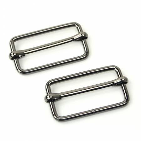 Two gunmetal slide buckles, 1 1/2 in, metal strap adjusters set