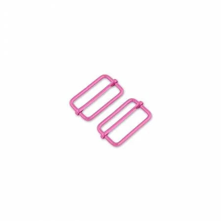 Two 1-1/2in pink plastic slider buckles