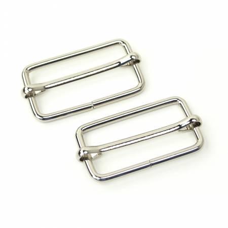 Nickel rectangular slider buckles, two-piece set, 1 1/2 in
