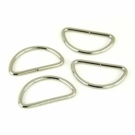 Nickel metal D-rings, four hinged teardrop shapes with flat base bars
