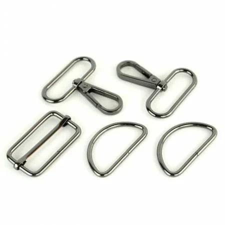 Gunmetal metal hardware set with clips and slider attachments, 1-1/2 in