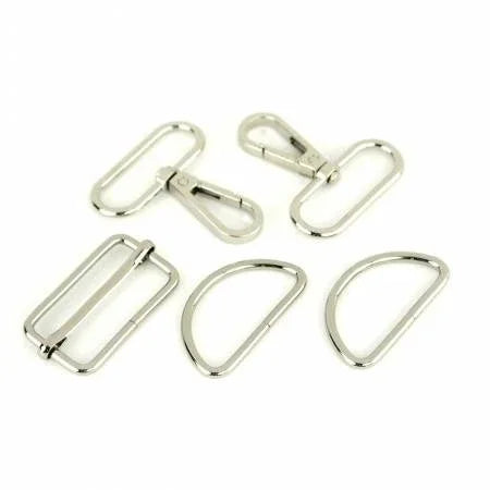Nickel hardware set of metal rectangular belt clips and adjusters