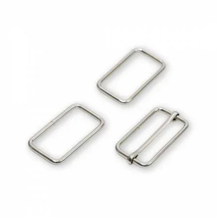 Nickel hardware kit with rectangular rings and slider clips, 1-1/2in