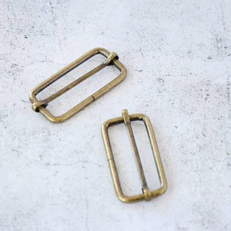 Antique brass 2-inch slider buckles, two rectangular metal adjusters