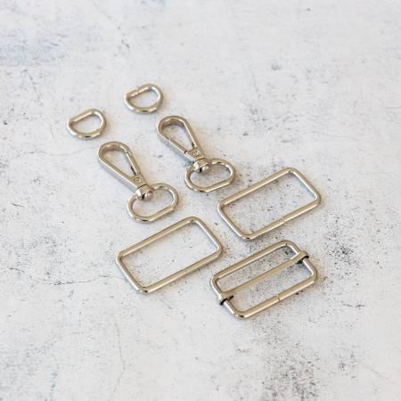 Nickel webbing strap hardware kit with metal buckles and rings